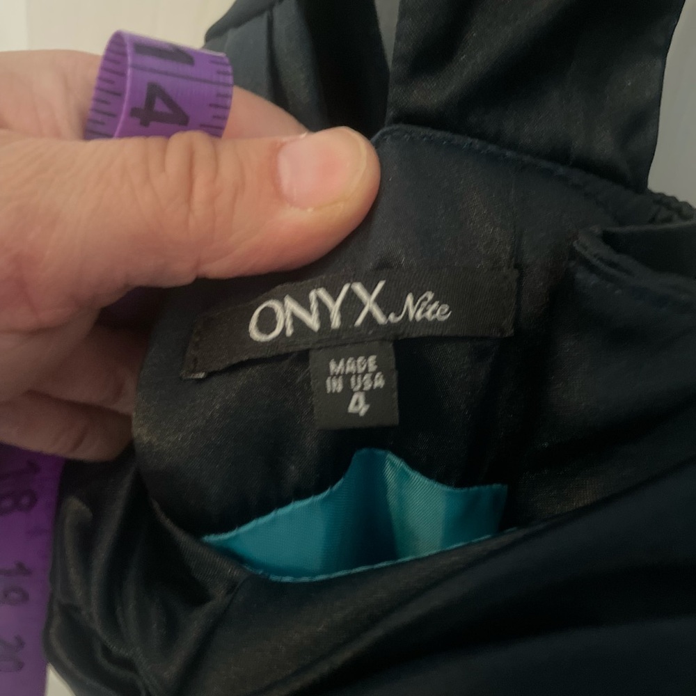 Onyx Nite Black and Teal Evening Gown Size 4 - Picture 3 of 4